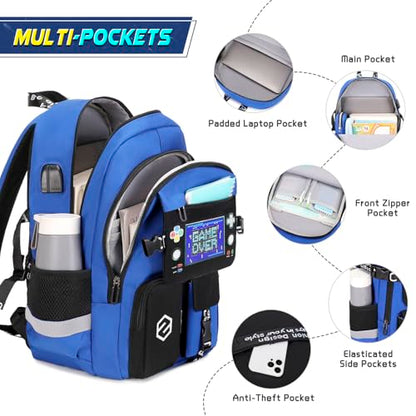 Scothen Boys Backpack, Cool Luminous School Backpacks for Boys with Lunch Bag Pencil Case, Kids Backpack Kindergarten Elementary Middle School Book Bags for Teen Boy Children with USB Charging Port - color: Black-blue