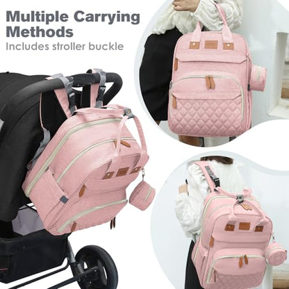 JSTPRO Diaper Bag Backpack, Large Diaper Bag with Changing Station, Baby Bag, New Mom Gifts, Lightweight Waterproof Unisex Diaper Bag with Insulated Pockets and USB Charging Port, Pink - color: Pink