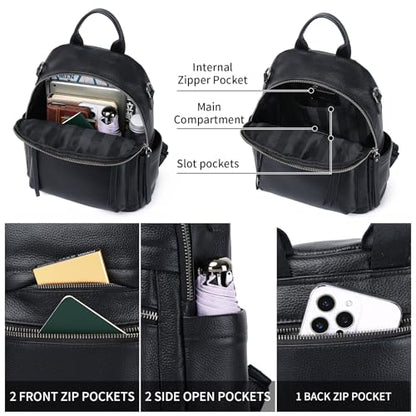 Genuine Leather Backpack Purse For Women Black | Real Soft Leather, Convertible, Ladies Daypack Shoulder Bag - color: Black