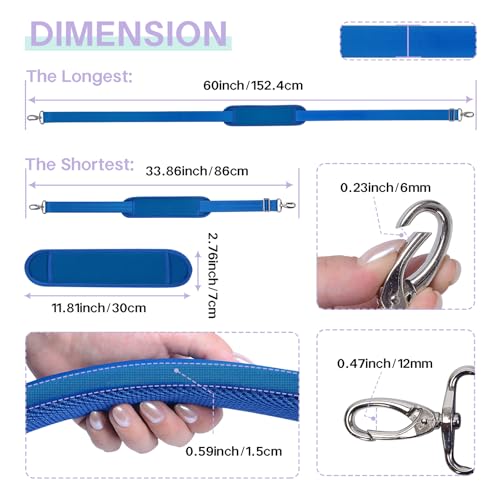 60 Inch Shoulder Strap with Removable Ultra-Thick Pad，Adjustable Buckles and Metal Hooks - color: Blue
