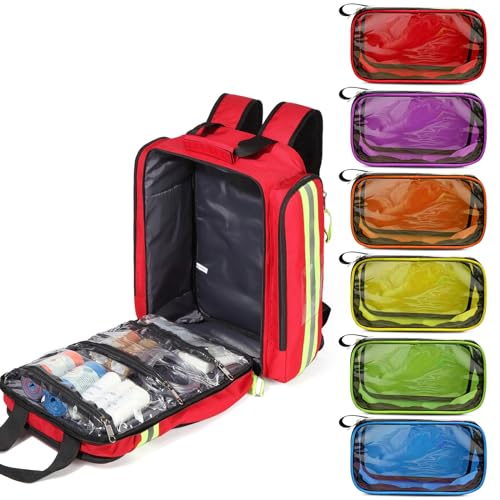 Gatycallaty First Aid Backpack - Medical Evacuation Bag - Red Emergency Lifeguard Bag for Ems Emt First Responder Trauma (Red) - color: Red