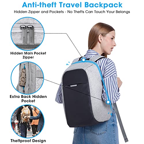 oscaurt Anti Theft Backpack 15.6 Inch Laptop Travel Backpack with Hidden Zipper and USB Charging Port Waterproof Business Computer Bag for Men & Women - color: Black