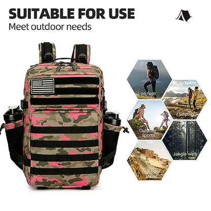 45L Tactical Assault Backpack 3 day assault pack with Molle Waterproof backpack Rucksack for Tactical Backpacks - color: Pinkcamo
