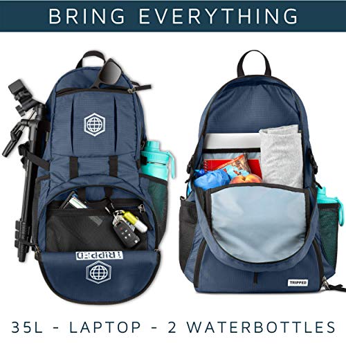 TRIPPED Travel Gear Traveling Backpack- Foldable collapsible lightweight backpack for travel (Blue) 35 liters - color: Deep Blue Sea