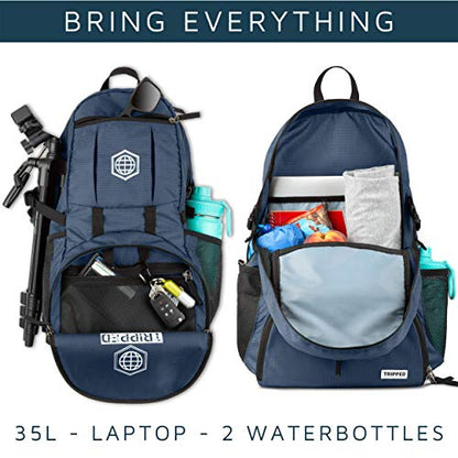 TRIPPED Travel Gear Traveling Backpack- Foldable collapsible lightweight backpack for travel (Blue) 35 liters - color: Deep Blue Sea