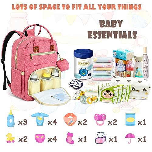 Tenot Baby Diaper Bag Backpack, Travel Diaper Bags for Babys Girl Boy Large Capacity Baby Bag Backpack for Women Pink - color: Pink