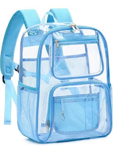 Heavy Duty Clear Backpack For Kids Women Men Boys Girls, 17 Inch Large See Through Backpack, 360° 3M Reflective Strips Clear Bookbag, Transparent Bag For School College Sport Travel, Light Blue - color: 1# Light Blue