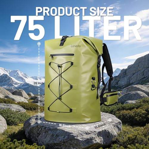 75L Dry Bag Waterproof Backpack Roll-Top Heavy Duty Dry Bag Cushioned Hiking Dry Pack for Kayaking Boating Paddle Fishing Boarding Rafting Travel Camping Beach Cruise Ship