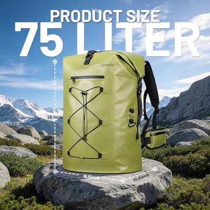 75L Dry Bag Waterproof Backpack Roll-Top Heavy Duty Dry Bag Cushioned Hiking Dry Pack for Kayaking Boating Paddle Fishing Boarding Rafting Travel Camping Beach Cruise Ship