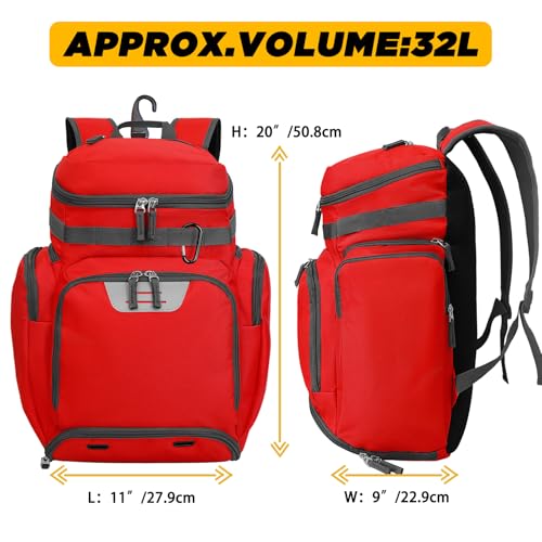 Goloni Basketball Backpack,Large Sports Bag with Ball Compartment & Shoe Compartment, Best for Basketball, Soccer - color: Red