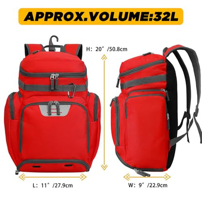 Goloni Basketball Backpack,Large Sports Bag with Ball Compartment & Shoe Compartment, Best for Basketball, Soccer - color: Red
