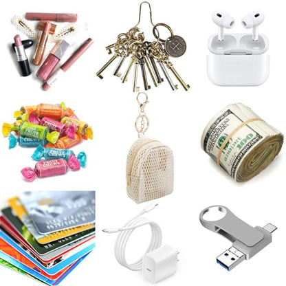 AIBFRID 4Pcs Mini Backpack Keychain,Cute Cosmetic Bag for Women,PU Leather Makeup Bag Key Pocket Lipstick Bag Card Holder Data Cable Organizer Zipper Pouch (Mesh Cosmetic Bag) - color: Mesh Cosmetic Bag