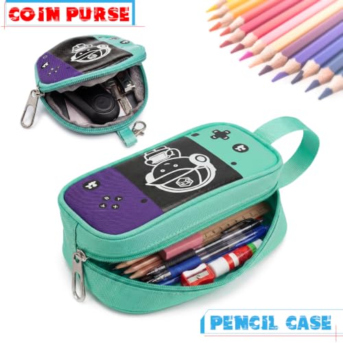 Boys Backpack, Luminous Gamer Backpack for Boys with Lunch Box,Pencil Case and Coin Puese,Kids Schoolbag Bookbag for Teen Boy Elementary Middle High School Travel(Green-Purple) - color: Green-purple