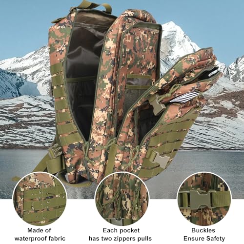 50L Large Military Tactical Backpack Molle Army Assault Pack for Travel Camping Hiking Fishing Backpack for men(woodland camo) - color: Woodland Camo