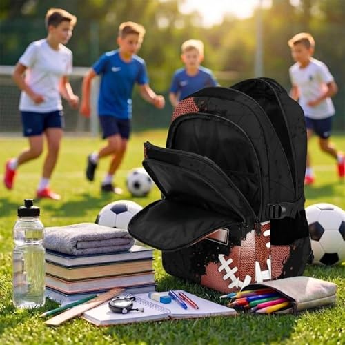 COZYAURA Boys Backpack Personalized Football School Bag for Kids - Custom Initial Sports Bookbag, 17 Inch Large Capacity Daypack for School, Travel, Football Lovers - color: Brown