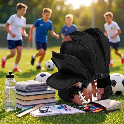 COZYAURA Boys Backpack Personalized Football School Bag for Kids - Custom Initial Sports Bookbag, 17 Inch Large Capacity Daypack for School, Travel, Football Lovers - color: Brown