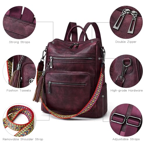 Shrrie Backpack Purse for Women Leather Backpack Fashion Designer Travel Backpack Convertible Shoulder Bag - color: 1-9 Two-tone Maroon