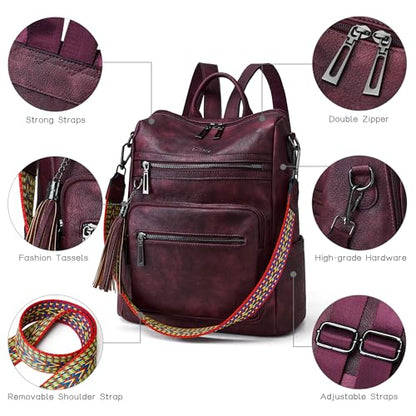 Shrrie Backpack Purse for Women Leather Backpack Fashion Designer Travel Backpack Convertible Shoulder Bag - color: 1-9 Two-tone Maroon