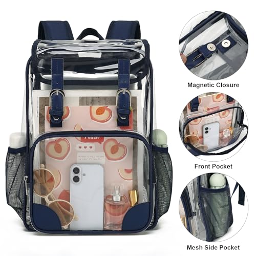 Fuyicat Clear Backpack Heavy Duty PVC Transparent Girls Kids School Backpacks Stadium Approved See Through College Bookbag for Women (Navy Blue) - color: Navy Blue
