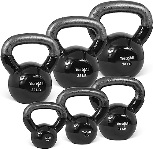 Yes4All Kettlebell, Vinyl Coated Kettlebell Cast Iron Sets with Stable Flat Bottom for Full Body Workout, Push up, Grip Strength Training & Weights Exercises - color: Black, style: 5 - 30lb
