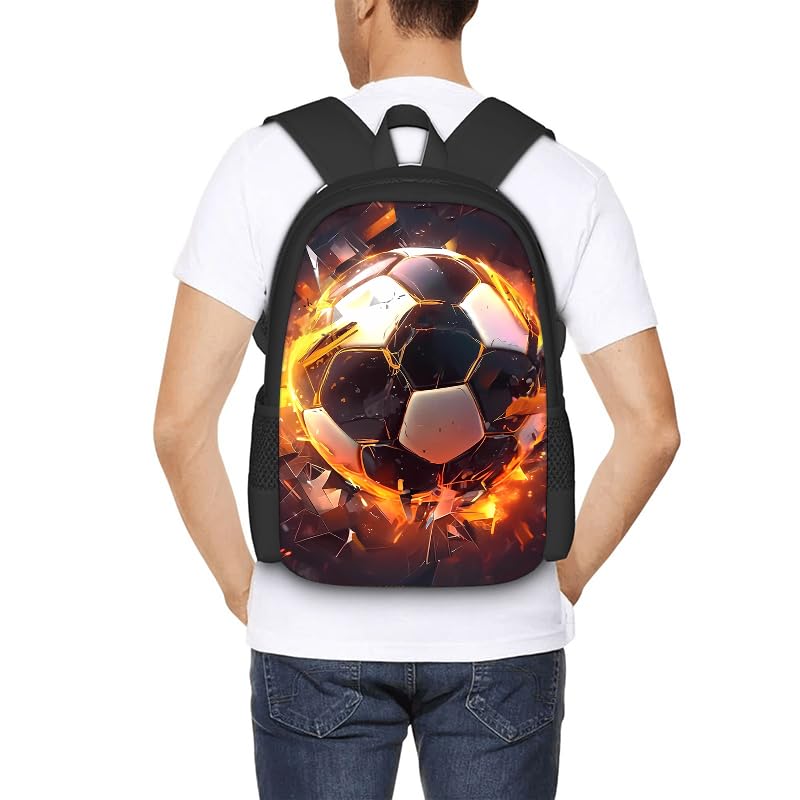 3PCS Soccer Backpack Set, 16" Lightweight Football Daypack, Soccer Ball Print Casual Laptop Backpack for Travel Camping Work (style-6) - color: Style-6