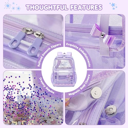Clear Backpack for Girls,Transparent Backpack See Through Backpacks Stadium Event,Heavy Duty Clear Bookbag for School Purple - color: Dreamy Purple