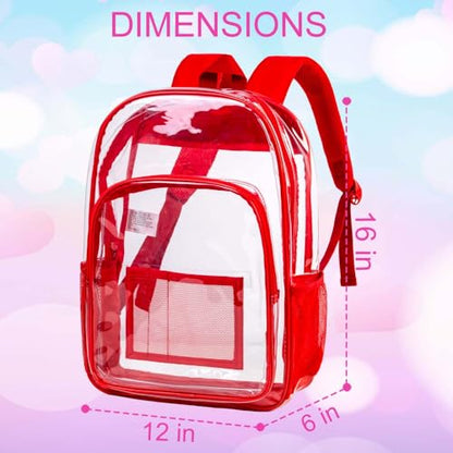 gxtvo Clear Backpack, Heavy Duty Transparent Bookbag, See Through Backpacks for Women Men | Heavy Duty - color: Red