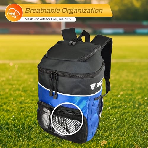 Vizari Soccer Backpack Soccer Bag | Water resistant Durable Equipment Bag for Football, Basketball, Volleyball | Cleats and Ball Compartment - Red,Blue,Black - color: ROYA