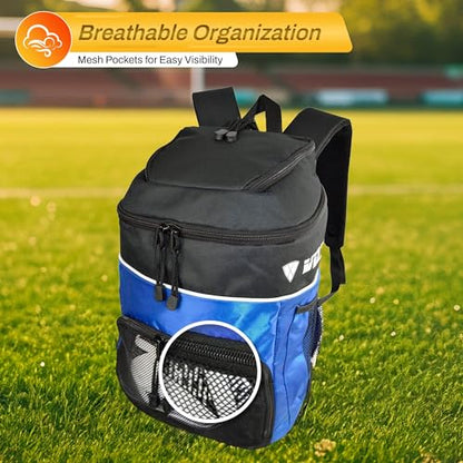 Vizari Soccer Backpack Soccer Bag | Water resistant Durable Equipment Bag for Football, Basketball, Volleyball | Cleats and Ball Compartment - Red,Blue,Black - color: ROYA