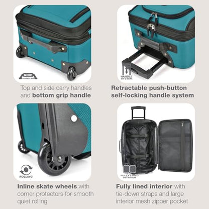 U.S. Traveler Rio Lightweight Softside Rolling Carry-on Suitcase, 2-Wheel Set, Teal - color: Teal, size: 21"/14"