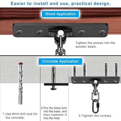 Dolibest Heavy Bag Hanger, Wall Ceiling Mount Hook 360° Rotation Wood Beam Holder Body Weight Strength Training Systems, Wood Beam Holder with Spring and 1 Carabiner, 5Wood Screws for Wooden Sets - color: Heavy Bag Hanger With Carabiner
