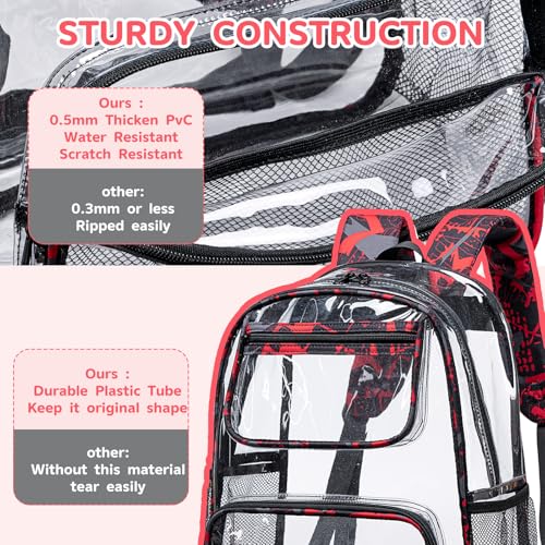 Bluboon Clear Backpack Heavy Duty Kids Boys Clear Bookbag See Through Backpacks with Pencil Case for College Work (Transparent Red) - color: Transparent Red
