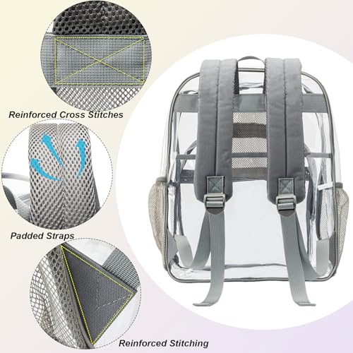 gdbis Clear Backpack Heavy Duty, 17 inch Large PVC Transparent Bag with Reinforced Strap Stitches and Laptop Sleeve See Through Casual Backpack for Work Concert Travel Security - Grey - color: Xl-grey
