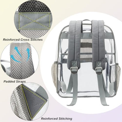gdbis Clear Backpack Heavy Duty, 17 inch Large PVC Transparent Bag with Reinforced Strap Stitches and Laptop Sleeve See Through Casual Backpack for Work Concert Travel Security - Grey - color: Xl-grey