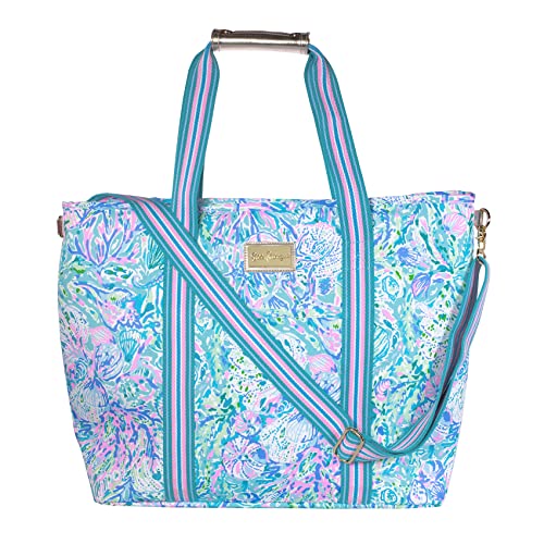 Lilly Pulitzer Picnic and Beach Cooler Bag, Insulated Soft Cooler with Adjustable Shoulder Strap and Zippered Top, Large for Groceries or Travel, Soleil It On Me