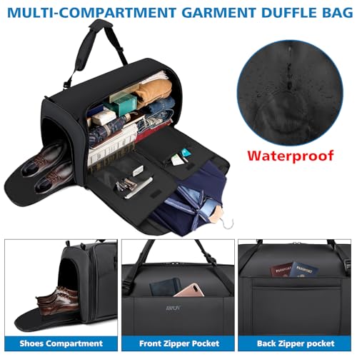 Convertible Garment Bags for Travel - Carry on Garment Duffle Bag with Backpack Straps for Men Women, 4 in 1 Large Travel Duffel Bags with Shoes Compartment Hanging Suit Dress Weekender Bag - color: A-Black