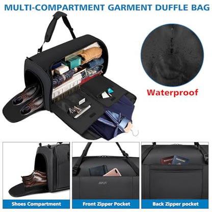 Convertible Garment Bags for Travel - Carry on Garment Duffle Bag with Backpack Straps for Men Women, 4 in 1 Large Travel Duffel Bags with Shoes Compartment Hanging Suit Dress Weekender Bag - color: A-Black