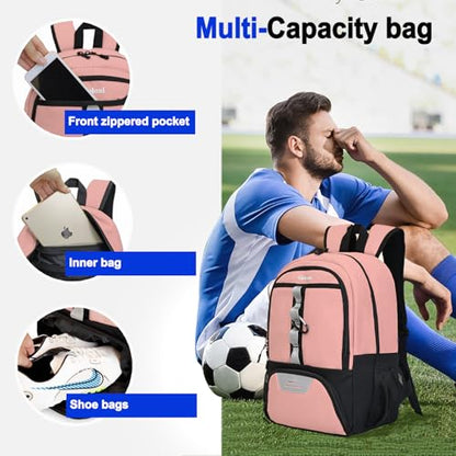 Goloni Youth Soccer Bag,Basketball Bag with Ball Compartment & Shoe Compartment,Backpack for Football Volleyball Basketball - color: Flesh Pink