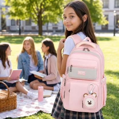 Leaper Preppy Backpack for Teens : 18.5 inch Bookbag Multi-pocket for School Daily -Water Resistant Anti Theft Middle Highschool Student - Aged 10-16 - Gifts for Girls and Kids(Pink) - color: Pink -9802