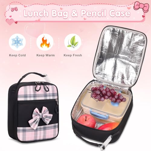 ACESAK Girls Backpack - 3PCS Backpack for Girls Cute School Backpacks for Girls Kindergarten Elementary Preschool Middle Kids School Bags with Lunch Box Pencil Case Set (Black) - color: Black