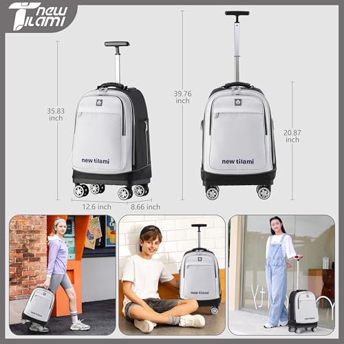 NEW TILAMI 19 Inch Rolling Backpack 360°rotating Universal Wheel, Large Organizer Compartments, Adjustable Handle, Carry on for School Students Business Travel, Pure White - color: Pure White