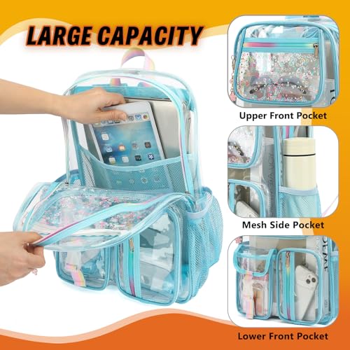 Clear Backpack for Girls Women, PVC Transparent School Backpacks See Through Bookbag for Stadium Sport Travel (Sky Blue) - color: Sky Blue