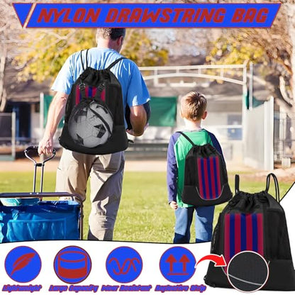 STAY GENT Drawstring Basketball Backpack for Boys, Foldable Soccer Backpack Gym Bag Sackpack Sports Sack with Detachable Ball Mesh Bag for Volleyball Baseball Yoga - color: Blue Red
