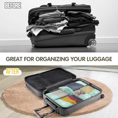 Compression Packing Cubes 8 Set, Dual Zipper Compression Packing Cubes for Travel, See-Through Mesh Packing Bags for Suitcases, Compression Cubes with Shoe Bag - color: 8 Set