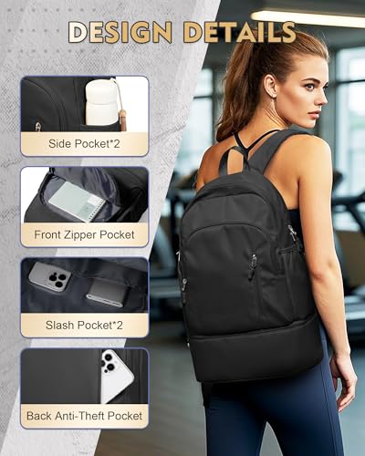 Gym Backpack for Women Men,Cheer bag,Lightweight Gym Bag with Shoe Compartment, Waterproof Sports Backpack with Wet Pocket, Black - color: A1-black