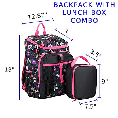 FUEL Top Loader Teens Student Water Resistant Backpack Set Lunch Bookbag Bag Soft Reusable Insulated Cooler Lunch Box Thermal Travel Office Lunch Bag, Floral - color: Floral