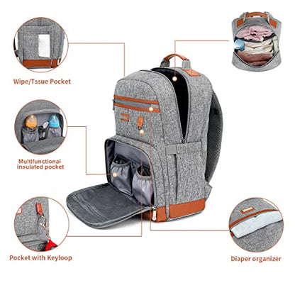 Diaper Bag Backpack, Large Baby Nappy Bags with Portable Changing Pad for Boys and GirlsMultifunction Travel Baby Bag for Moms Dads, Shower Gifts Waterproof and Stylish，Grey - color: Grey