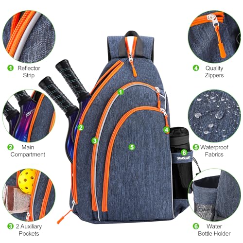 Pickleball Bag, Pickleball Backpack for Men Women, Reversible Crossbody Sling Bag, Pickle Ball Bag for Pickleball Paddle, Tennis, Racket with Fence Hook