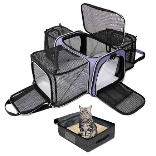 BAGLHER Expandable Cat Carrier with Travel Litter Box, Pet Travel 5 Sides Open Doors 3 Sides, Leak-Proof and Collapsible, for Car, Airplane Trip, Purple - color: Purple, size: Cat Travel Litter Box