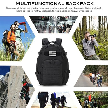 35L Tactical Backpack for Men Heavy Duty Military Backpack 3 Day Assault Pack Molle Backpack Hiking Rucksack (Black1) - color: Black1
